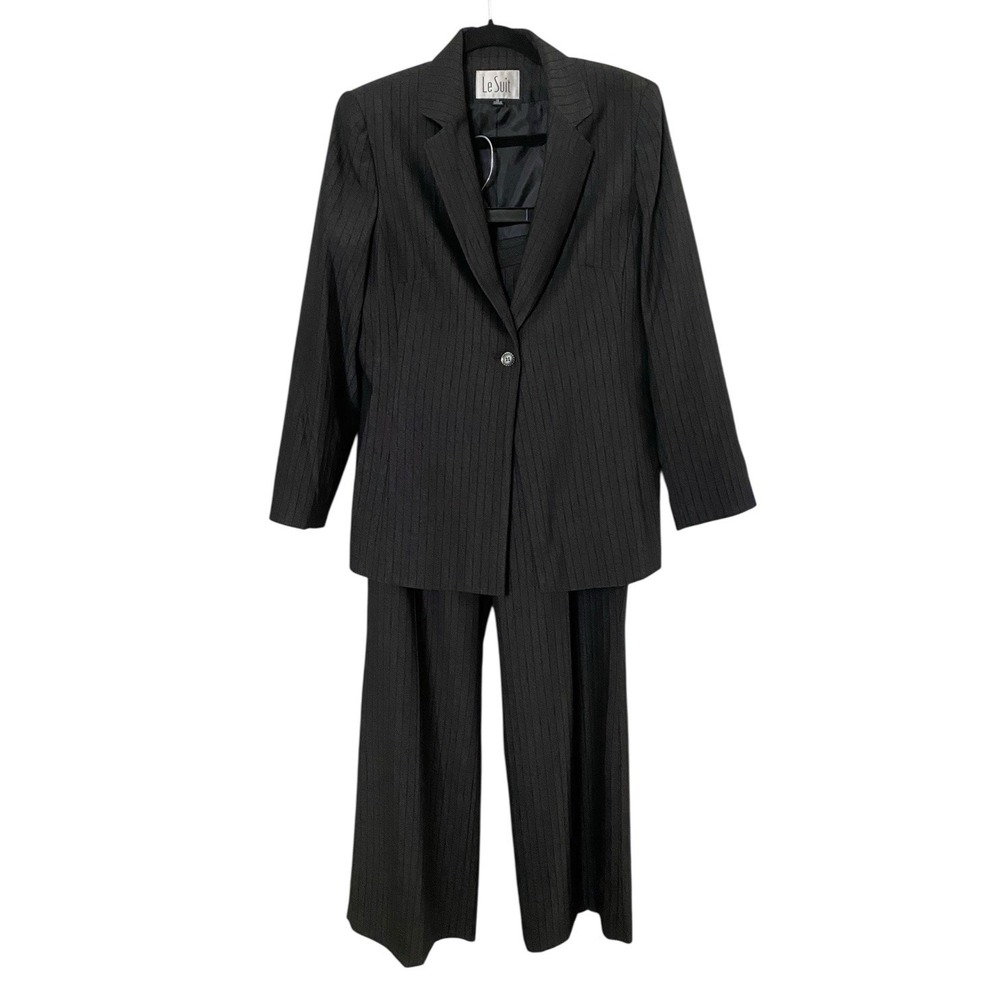 Le Suit Black Pinstripe Blazer and Pants Set